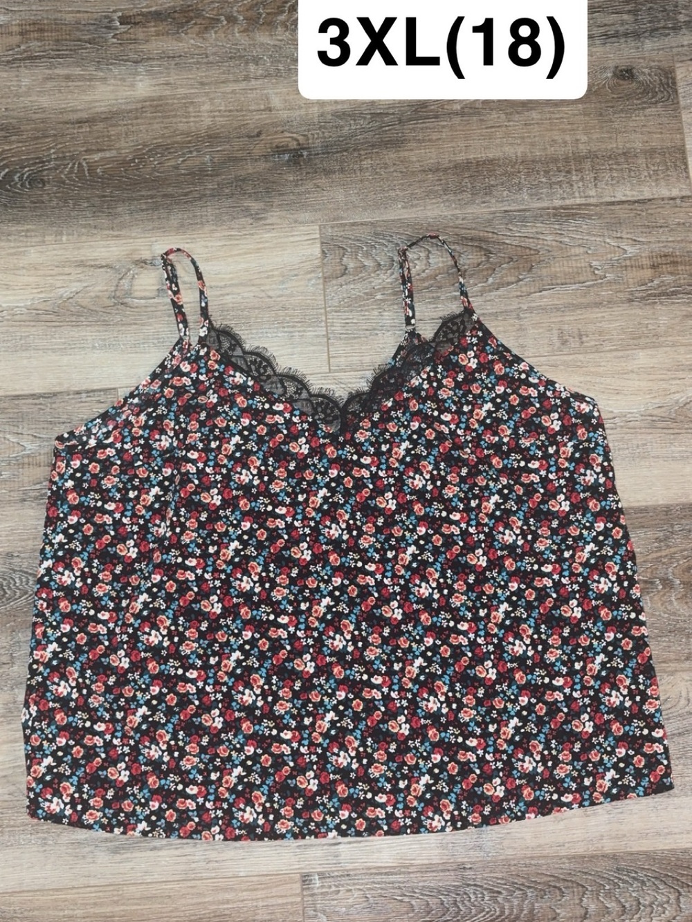 SHEIN Black Floral Lace-Trim Cami Tank